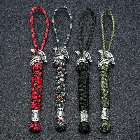 Viking Rune Bead Lanyard Keychain Outdoor Survival Paracord Rope Keychain Spartan Warrior Jewelry Handmade Car Key Knife Keyring