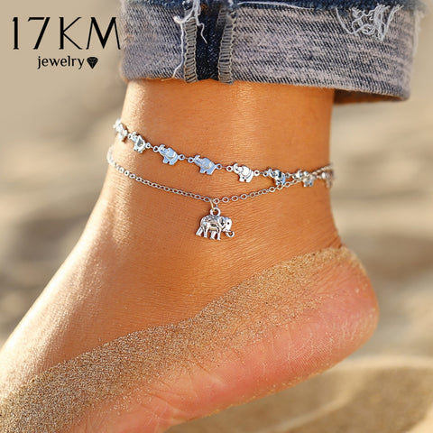 17KM Vintage Bracelet On Leg Fashion Animal Elephant Anklets For Women Multilayes Adjustable Anklet 2020 Foot Beach Jewelry Gift