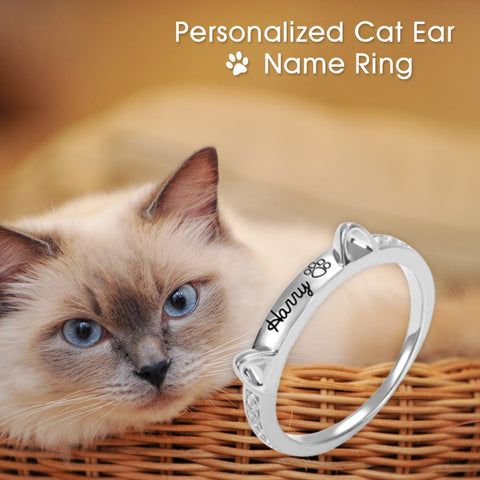 Personalized pet lover jewelry ring cute christimas gift cat kitty Pet name ring Letter personalized gift