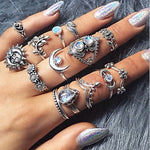 20 models rings for women Bohemia Retro Carved crown Crystal flower Star gem Multi-element set wedding rings Anniversary gift