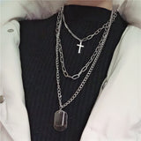 KMVEXO Multilayers Punk Chains Cross Necklace Couple Fashion Street Hip Hop Geometric Metal Pendant Necklaces for Women