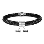 Personalized Mens Braided Genuine Leather Bracelet Stainless Steel Custom Beads Name Charm Bracelet for Men with Family Names