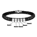 Personalized Mens Braided Genuine Leather Bracelet Stainless Steel Custom Beads Name Charm Bracelet for Men with Family Names